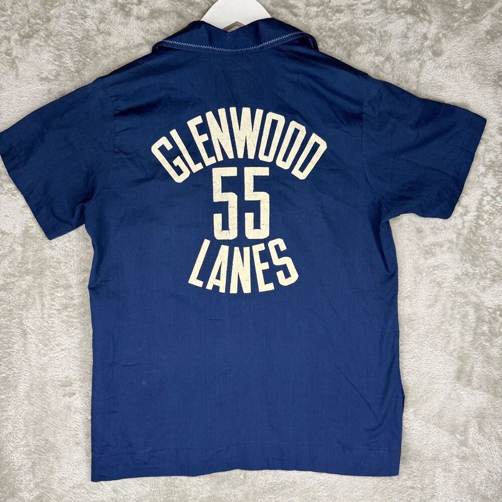 Vtg 70s Bowling Shirt Womens 36 Louise Chainstitch Glenwood Lanes King Louie USA